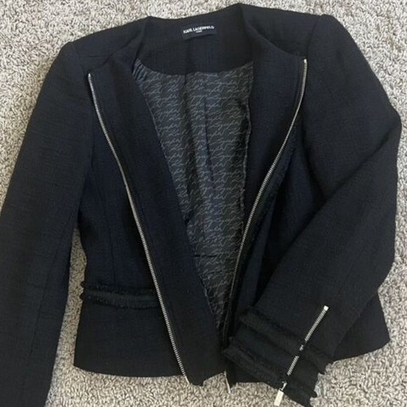 Brand New Women's Karl Lagerfeld Black Tweed Blazer Jacket - Picture 13 of 16